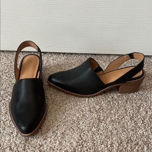Black Leather Slingback Women's Shoes